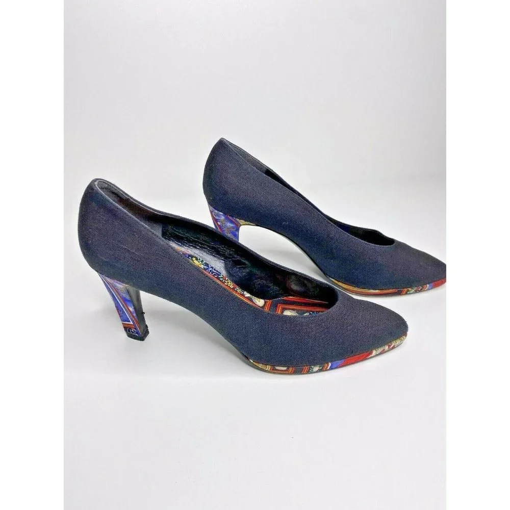 Nicole Miller x Stuart Weitzman Heels Size 8.5 VINTAGE Women's Fabric Art Pumps - Picture 1 of 6